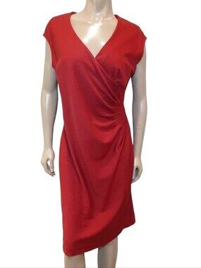 Evan Picone Ponte Faux Wrap Dress Pleated Gathered Cap Sleeve Surplice